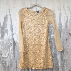 Vintage Y2K Disney Hannah Montana Sequin Mesh Slip Dress Girls 16 Metallic Gold